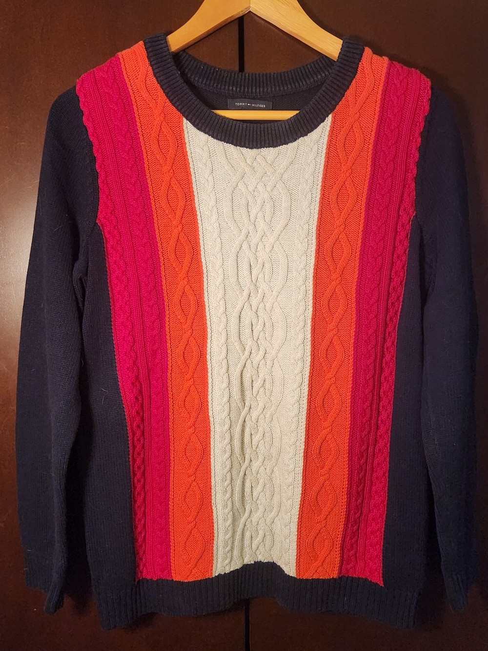 Tommy Hilfiger Navy Cable-Knit Crewneck Womeb Size Large